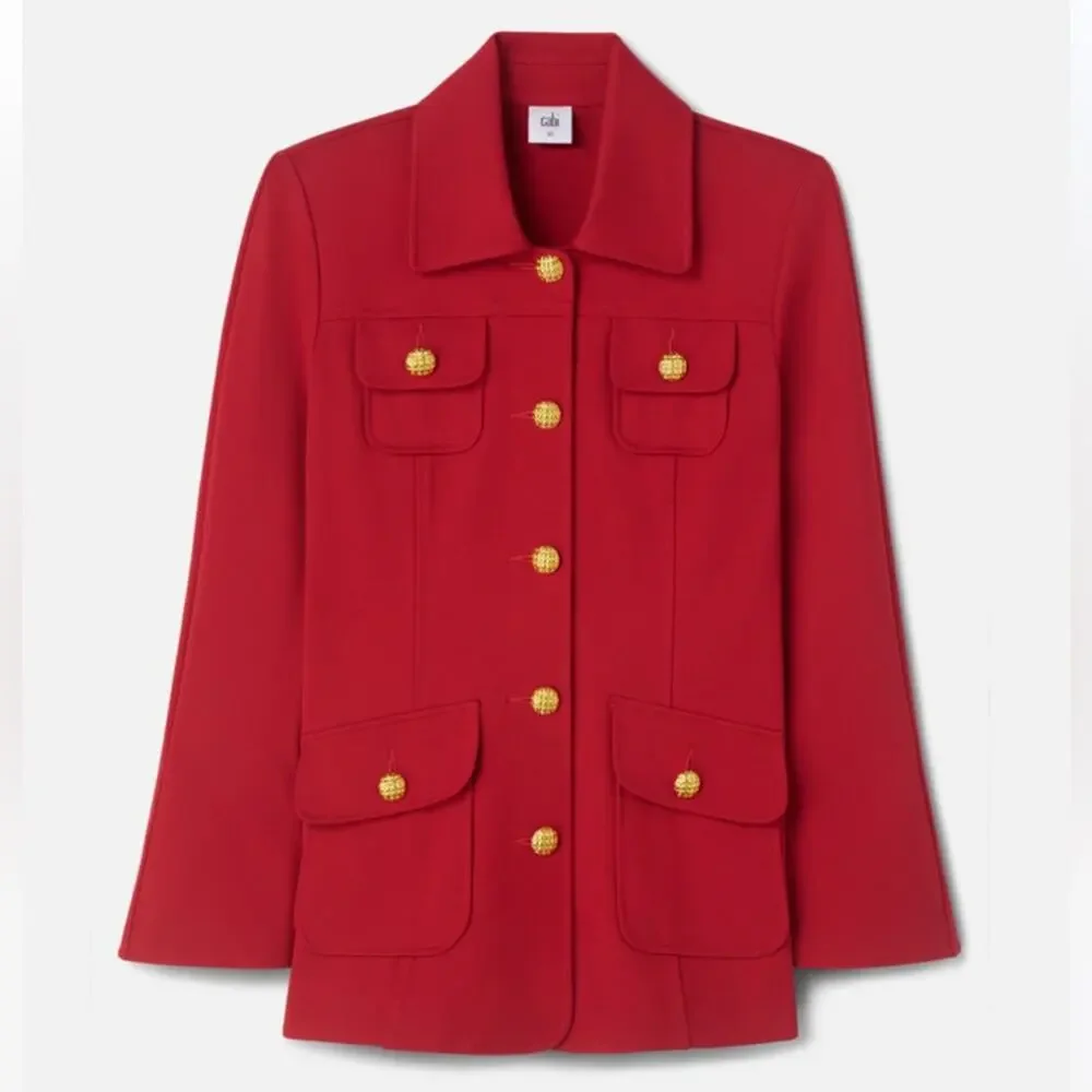 Cabi Broadcast Jacket and Skirt Matching Set Medium 6 Red Gold Ponte Knit 6671